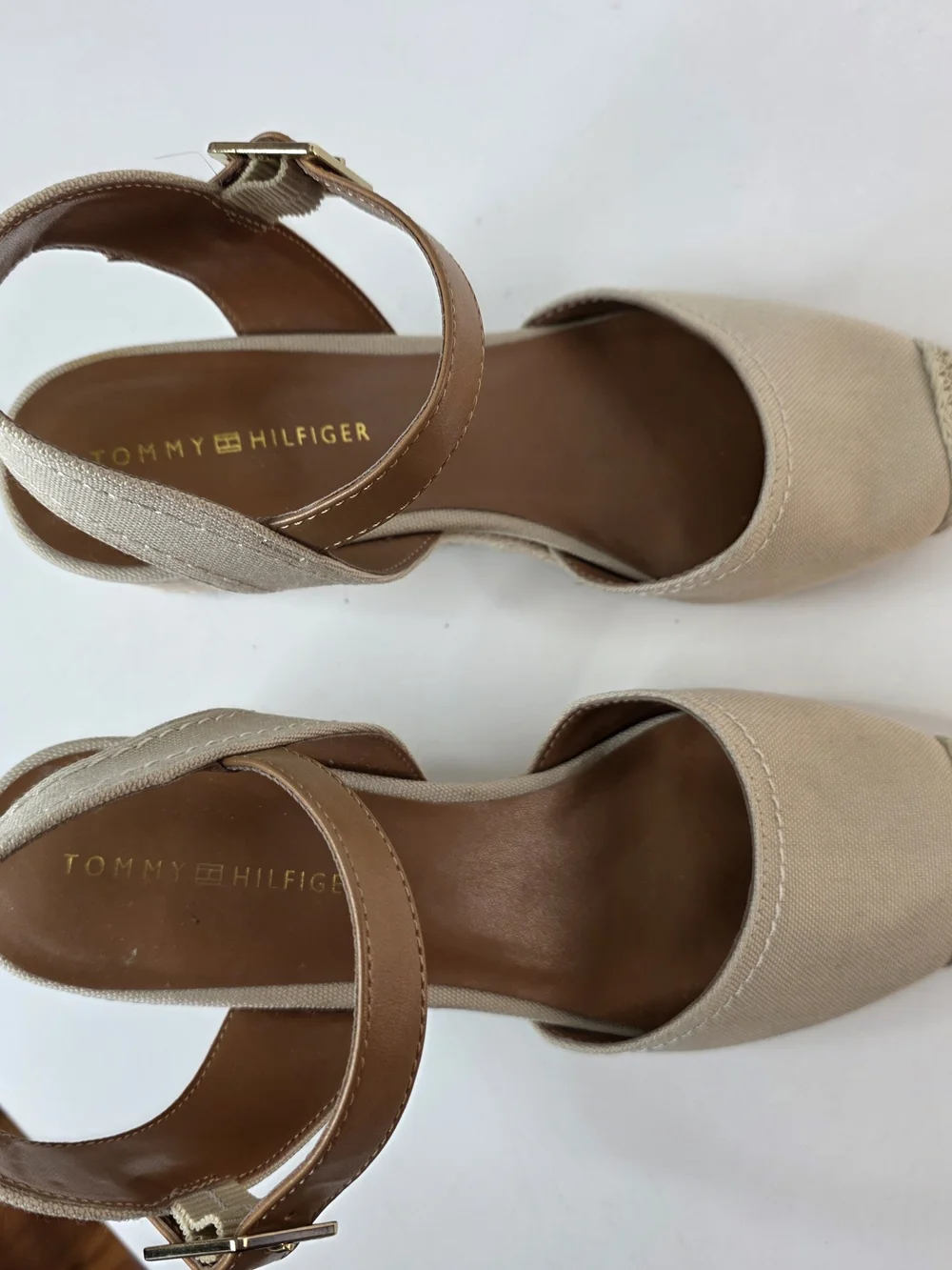 Tommy Hilfiger Nilsa Beige Espadrille Wedge Sandals with Ankle Strap Size 8.5